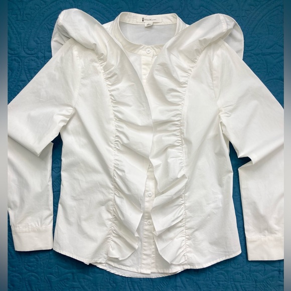 Nylon Apparel USA Shirt Ruffle Button-Up Blouse Ivory Size Large - Picture 4 of 16